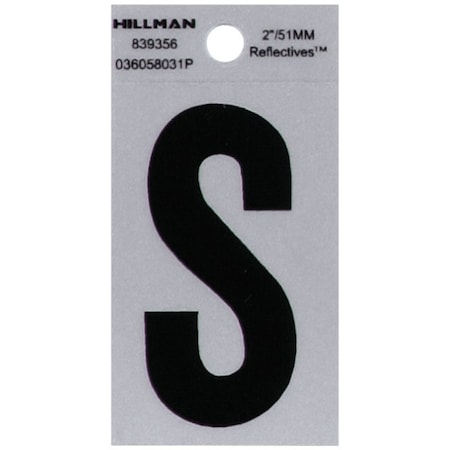 Hillman HILLMAN 2 in. Reflective Black Vinyl Self-Adhesive Letter S 1 pc, PK6 839356
